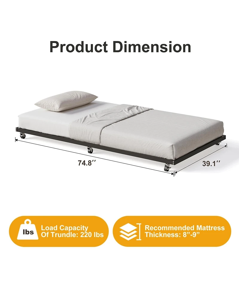 homfan Twin Metal Sofa Bed with Pull Out Lower Bed, Led Light Daybed Frame for Kids Bedroom Living Room Guest Room, Pink/Black