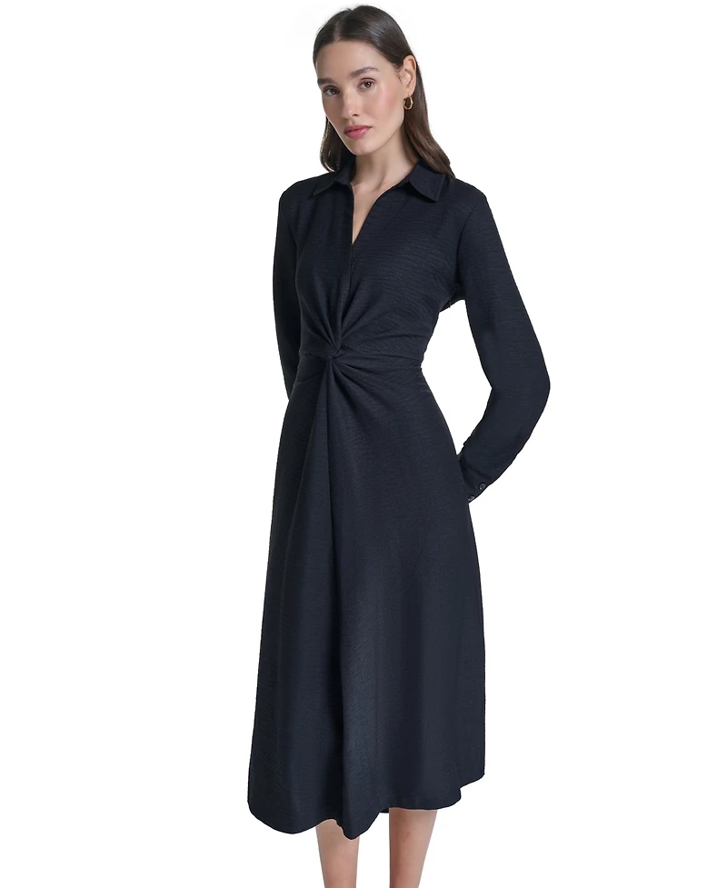 Calvin Klein Women's Collared V-Neck Front-Twist Midi Dress