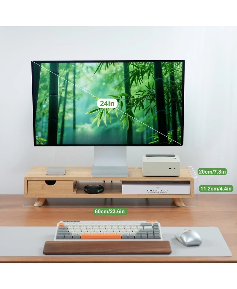 Danrong Wood Monitor Stand Riser With Drawer Cable Management Desk Organizer