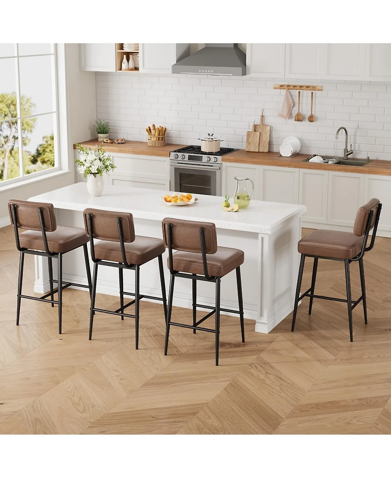 gaomon Set of 4 26 Inch Faux Leather Counter Height Barstools with Backs and Metal Legs for Kitchen Island and Home Bar