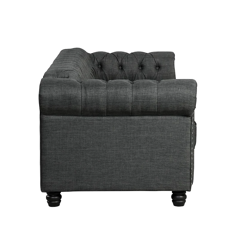 Morden Fort Linen Chesterfield 3 Seat Sofa Living Room Rolled Arm Couch with Button Tufted and Nailhead Trim