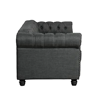 Morden Fort Linen Chesterfield 3 Seat Sofa Living Room Rolled Arm Couch with Button Tufted and Nailhead Trim