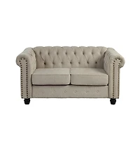 Morden Fort Linen Chesterfield 2 Seater Couch Loveseat for Living Room Rolled Arm Sofa with Button Tufted and Nailhead Trim