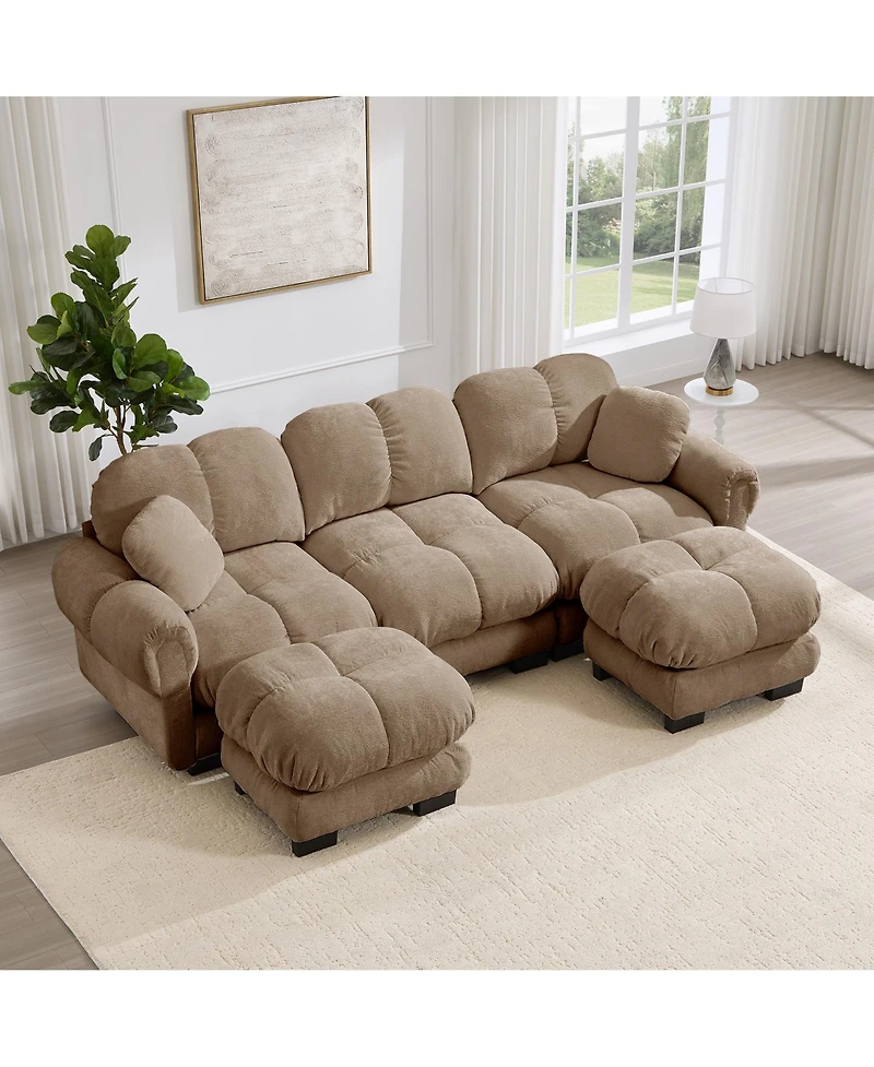 Clihome Oversize Chenille U-Shaped Sofa,Deep Seat Sofa Couch with Movable Ottoman