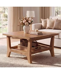 Tribesigns Solid Wood Coffee Table 2-Tier Square Center Table