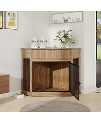 6thdruple 44.6" Corner Dog Crate with Fluted Drawer, for Small or Medium Dogs Decorative Dog Kennel End Table