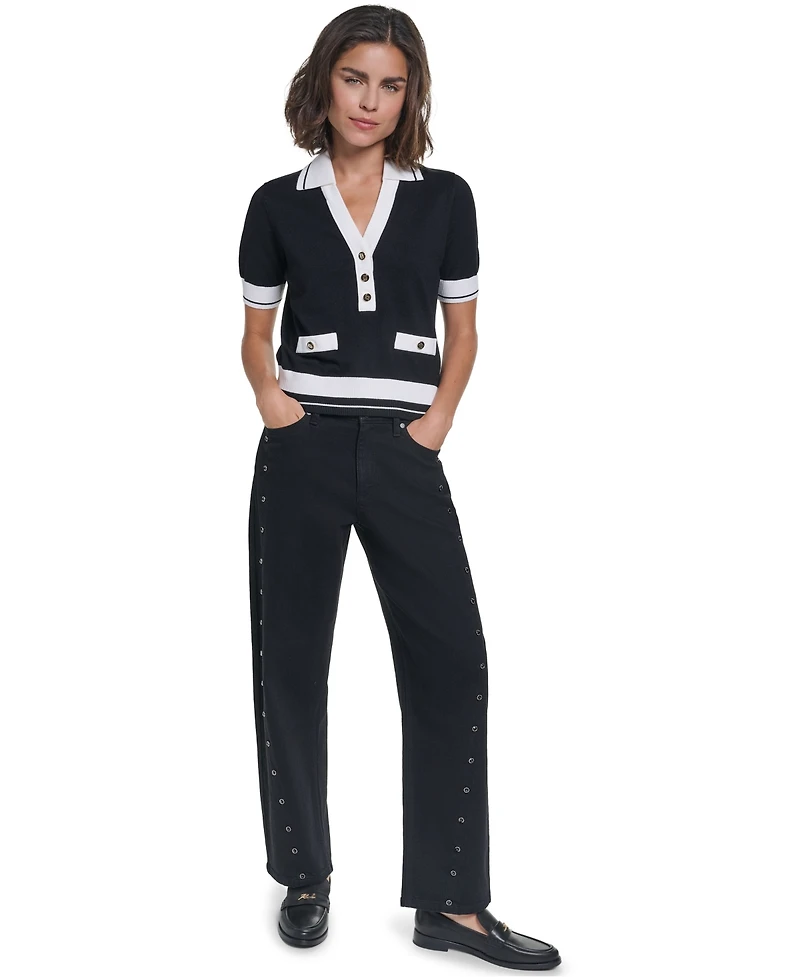 Karl Lagerfeld Paris Women's Short-Sleeve Collared Sweater