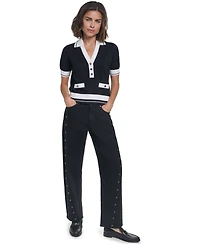 Karl Lagerfeld Paris Women's Short-Sleeve Collared Sweater