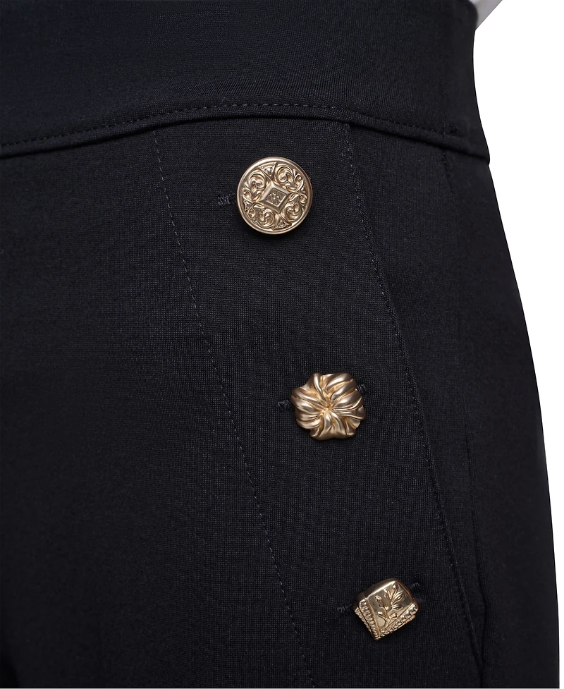 Karl Lagerfeld Paris Women's Side-Button Wide-Leg Ponte Pants