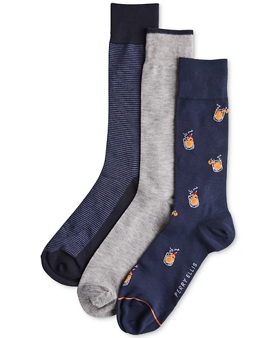 Perry Ellis Portfolio Men's Drinks Flat-Knit Stripes Crew Socks, 3-Pack