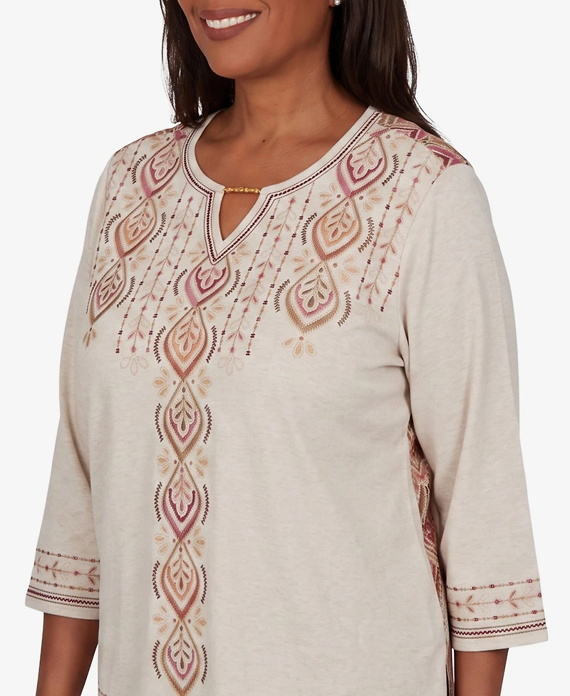 Alfred Dunner Petite Keyhole Neck 3/4-Sleeve Blouse