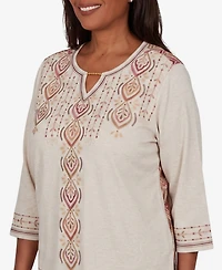 Alfred Dunner Petite Keyhole Neck 3/4-Sleeve Blouse
