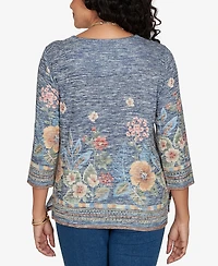 Alfred Dunner Petite Square Neck 3/4-Sleeve Floral-Print Knit Top