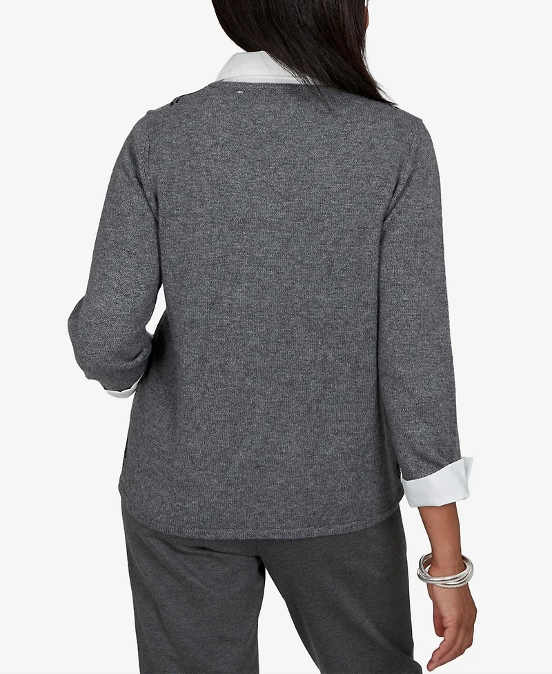 Alfred Dunner Petite Scoop Neck 3/4-Sleeve Embellished Pullover Sweater