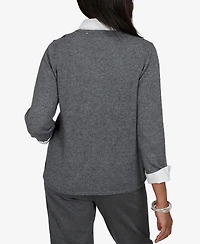 Alfred Dunner Petite Scoop Neck 3/4-Sleeve Embellished Pullover Sweater