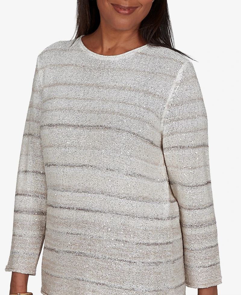 Alfred Dunner Petites Striped 3/4-Sleeve Pullover