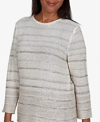 Alfred Dunner Petites Striped 3/4-Sleeve Pullover