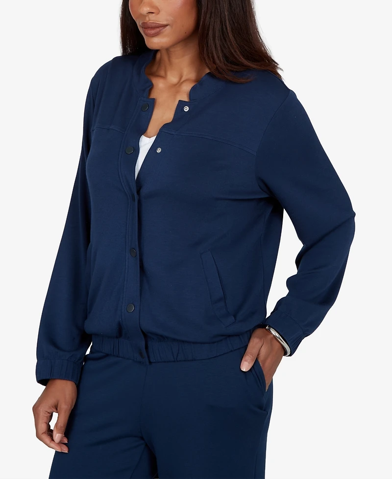 Alfred Dunner Petite Mandarin-Collar Bomber Jacket