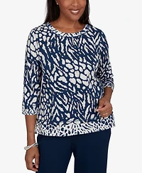 Alfred Dunner Petite Animal-Print Cotton-Blend 3/4-Sleeve T-Shirt