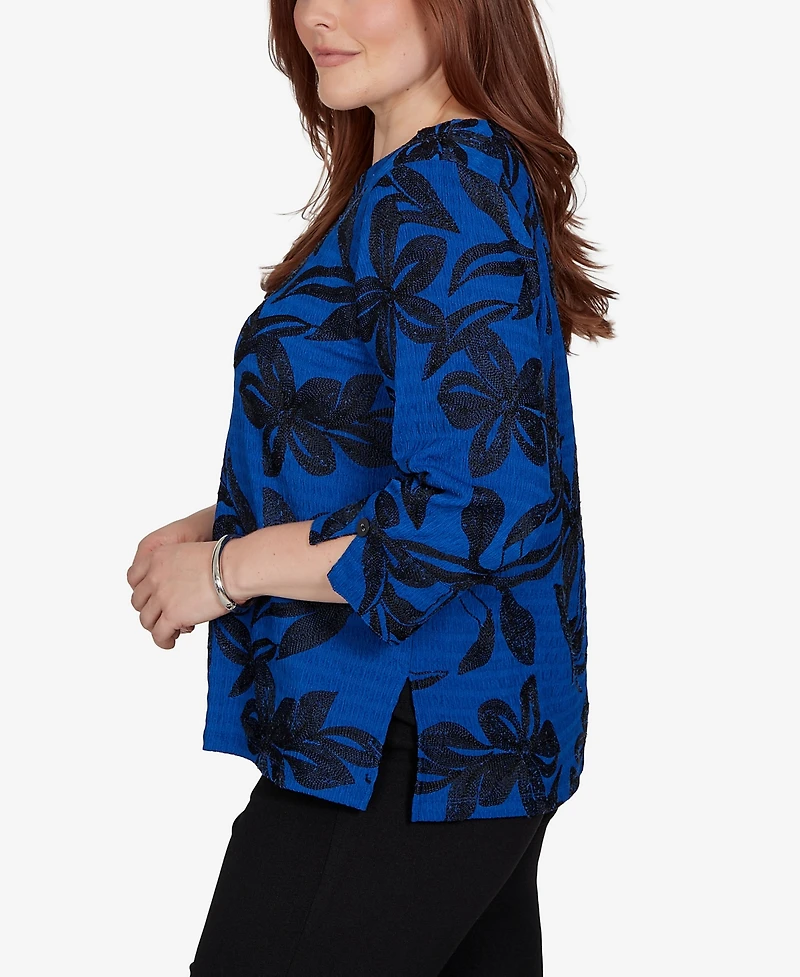 Alfred Dunner Petite Floral 3/4-Sleeve Crewneck Blouse