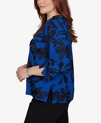 Alfred Dunner Petite Floral 3/4-Sleeve Crewneck Blouse