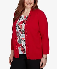 Alfred Dunner Petite Shawl-Collar 3/4-Sleeve Cardigan