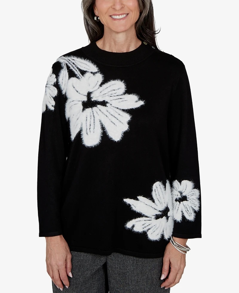 Alfred Dunner Petite 3/4-Sleeve Floral Pullover Sweater