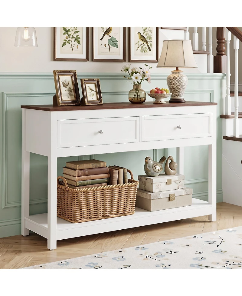 Gymax 47' Farmhouse Console Table with 2 Drawers and Open Storage Shelf Anti-Topping Kits