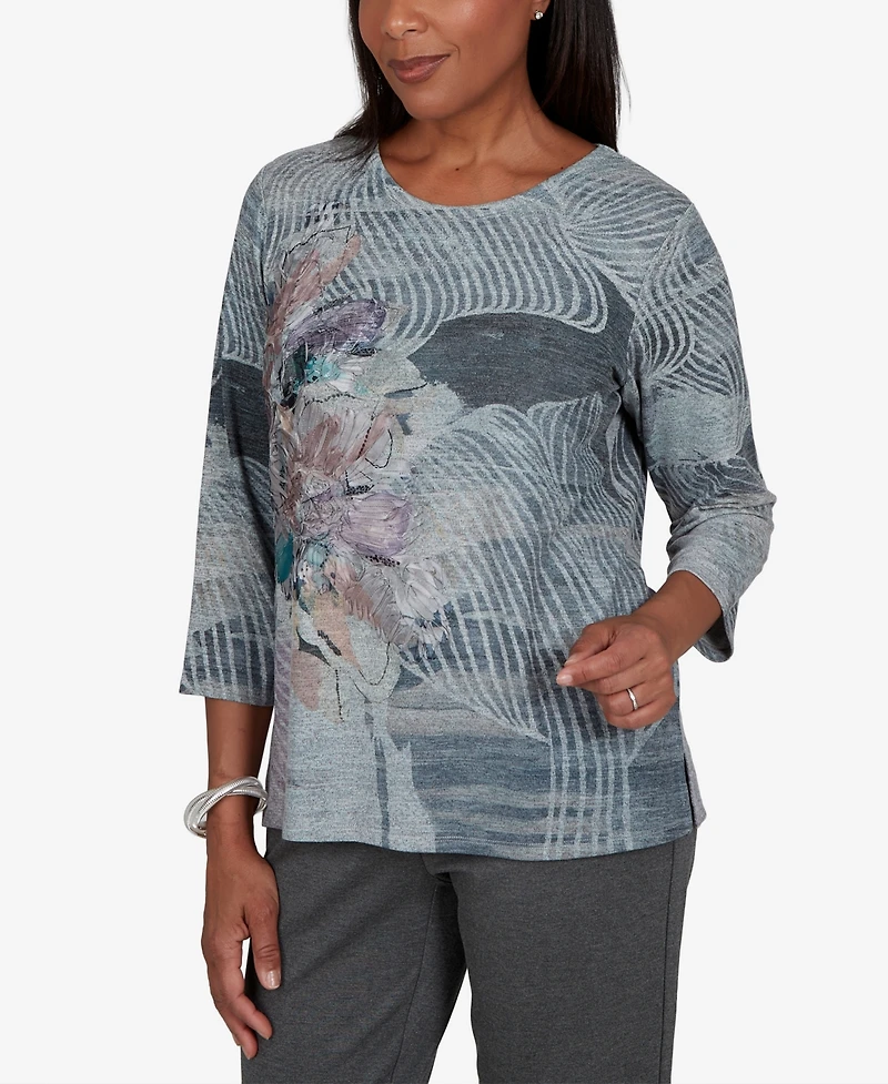 Alfred Dunner Women's 3/4-Sleeve Floral-Print Knit Top