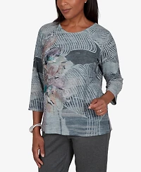 Alfred Dunner Women's 3/4-Sleeve Floral-Print Knit Top