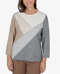Alfred Dunner Women's Colorblock Embellished 3/4-Sleeve Pullover Sweater