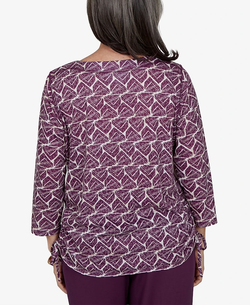 Alfred Dunner Women's Boat Neck Geometric-Print 3/4-Sleeve Blouse