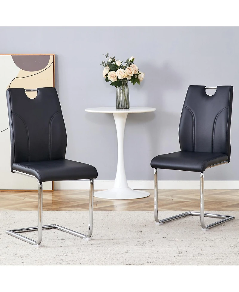 Streamdale Furniture Pu Dining Chair Set of 2 with Silver Metal Legs