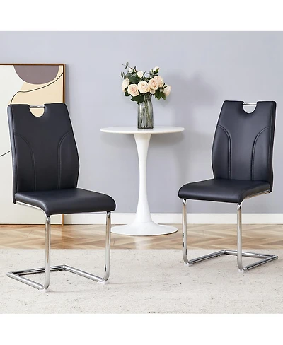 Streamdale Furniture Pu Dining Chair Set of 2 with Silver Metal Legs
