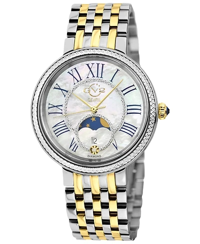 GV2 by Gevril Women's Genoa Swiss Quartz Two tone Ipyg/Ss Stainless Steel Bracelet Diamond Watch
