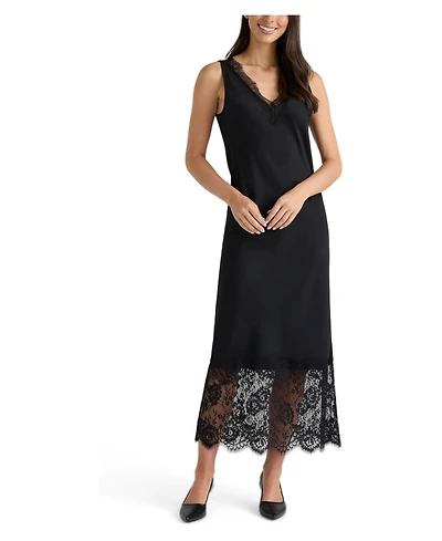 Ellen Tracy Women's V-Neck Lace-Trimmed Midi Dress