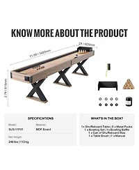 Sugift 11.5 Ft 2 in 1 Shuffleboard and Bowling Combo Game Table with Scratch-Resistant Playfield