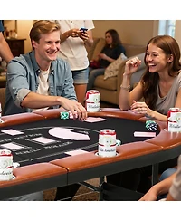 Sugift 8 Player 72 Inch Oval Folding Poker Table with Padded Rails and Metal Cup Holders