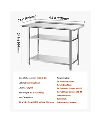 Sugift 24 x 48 In Stainless Steel Work Table with Backsplash and 2 Undershelves for Food Prep