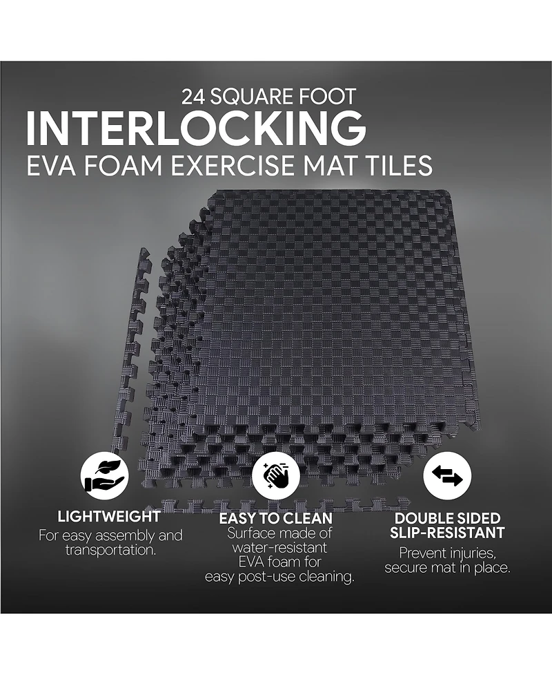 BalanceFrom Fitness Foam Interlocking Exercise Floor Mat, 24 SqFt, Black 2 Pack