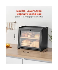 Sugift Double Layer Bamboo Bread Box with Acrylic Wave Door and Adjustable Middle Shelf