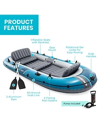 Intex 66325EP Excursion 5 Inflatable Boat Set with 54" Oars, Pump, and Rod Holders