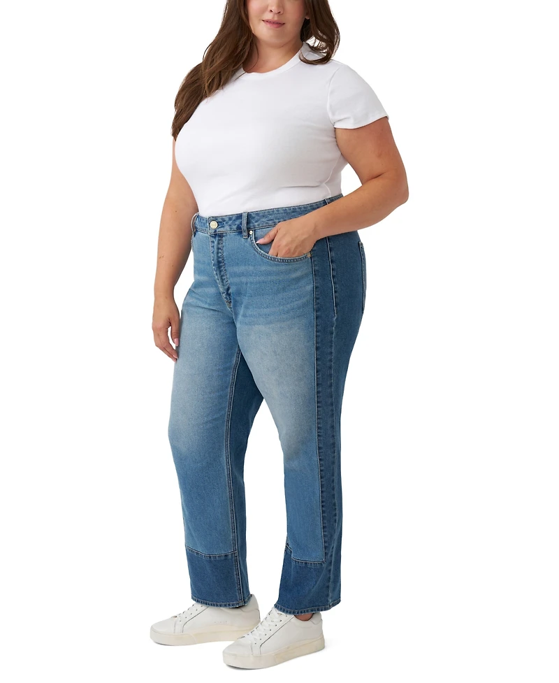 Seven7 Plus Pieced Straight High-Rise Colorblock Jeans