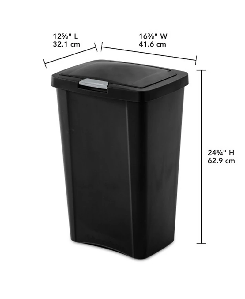 Sterilite 13 Gallon TouchTop Wastebasket with Titanium Latch, Black (16 Pack)