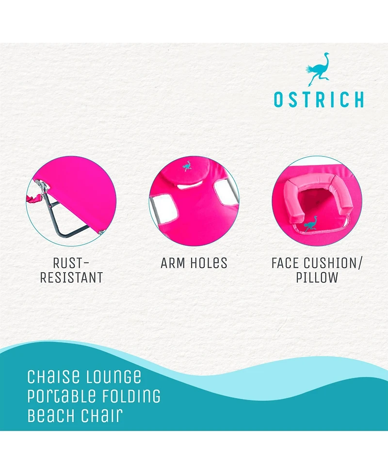 Ostrich Comfort Lounger Poolside Chair and Chaise Sunbathing Beach Chair, Pink