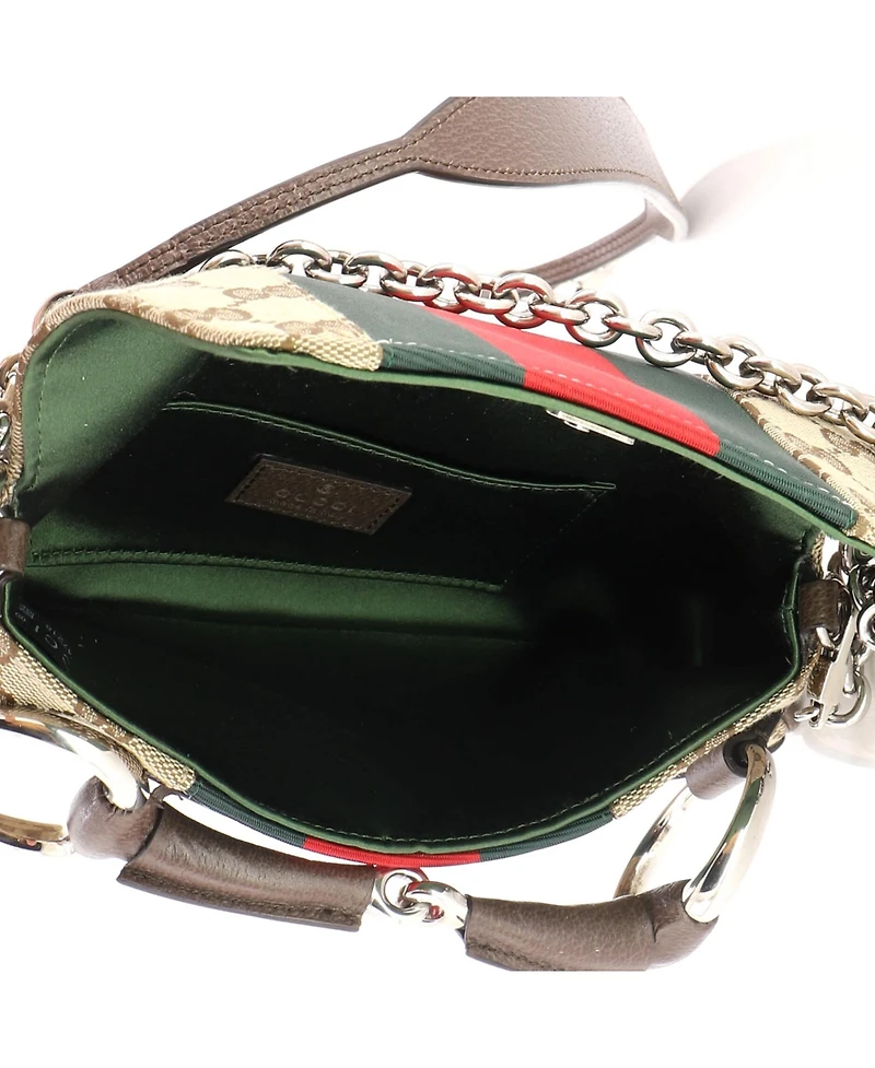 Pre-Owned Gucci Small Horsebit Nm Web Chain Clutch Gg Canvas