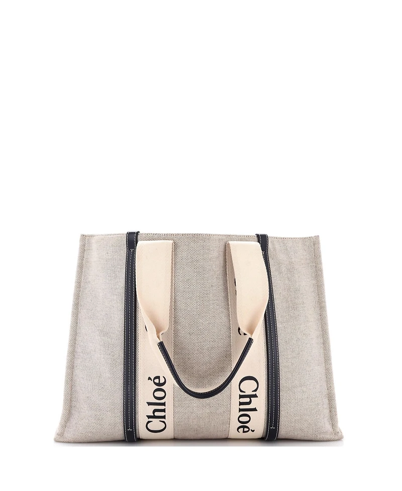 Pre-Owned Chloe Large Woody Tote Canvas with Leather