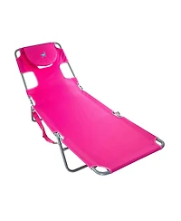 Ostrich Chaise Lounge Folding Sunbathing Poolside and Beach Chair, Pink and Blue