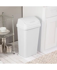 Sterilite 13 Gal Swing Top Lidded Wastebasket Kitchen Trash Can, White (16 Pack)