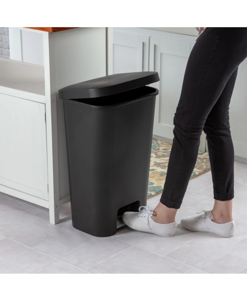 Sterilite 11.9 Gal Rectangle Step On Trash Kitchen Wastebasket, Black (16 Pack)